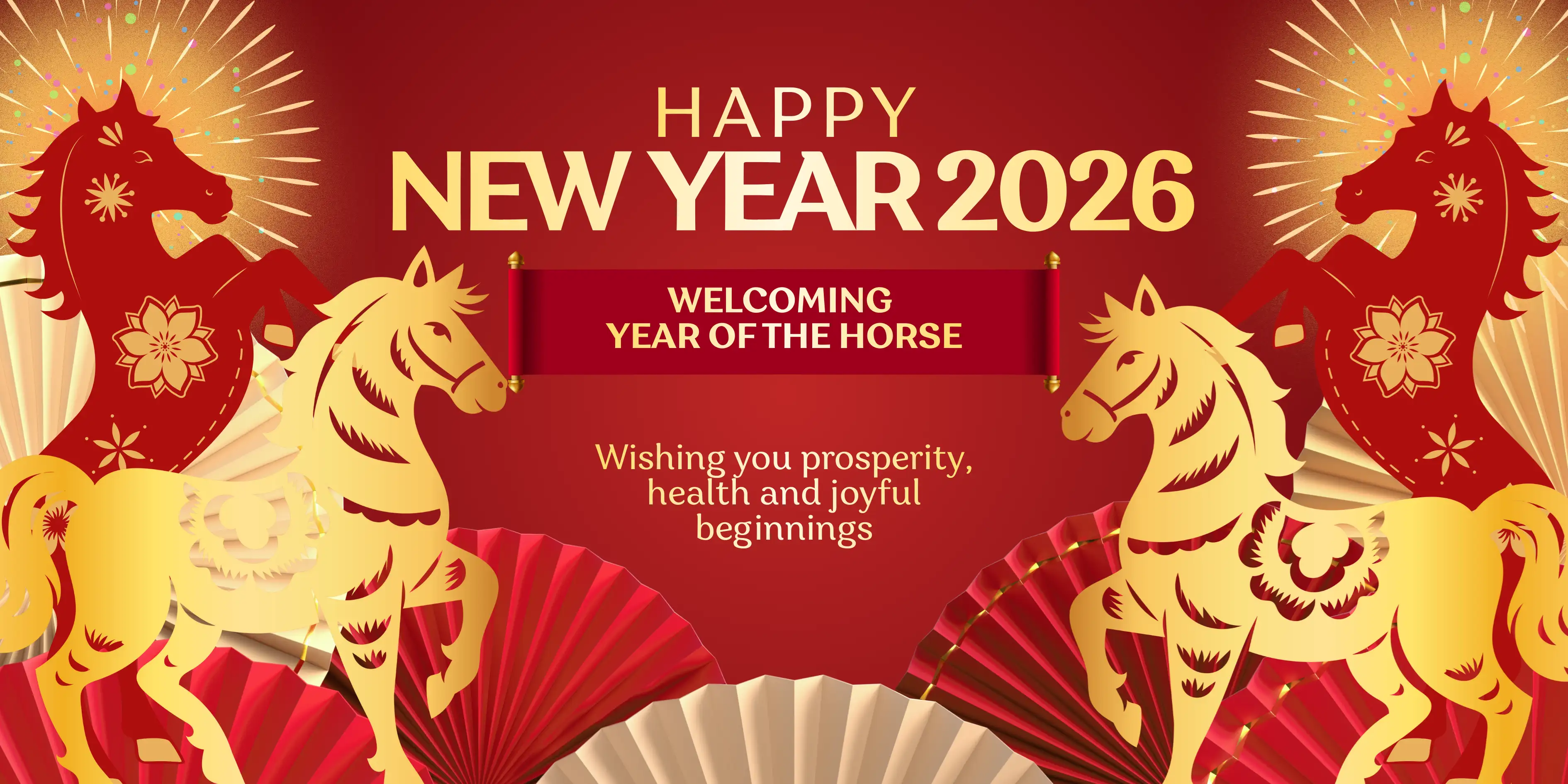 Red and Gold Illustrated Chinese New Year Banner